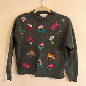 Boden Women's Dark Green Long Sleeve Floral Embroidered Sweater Size 8